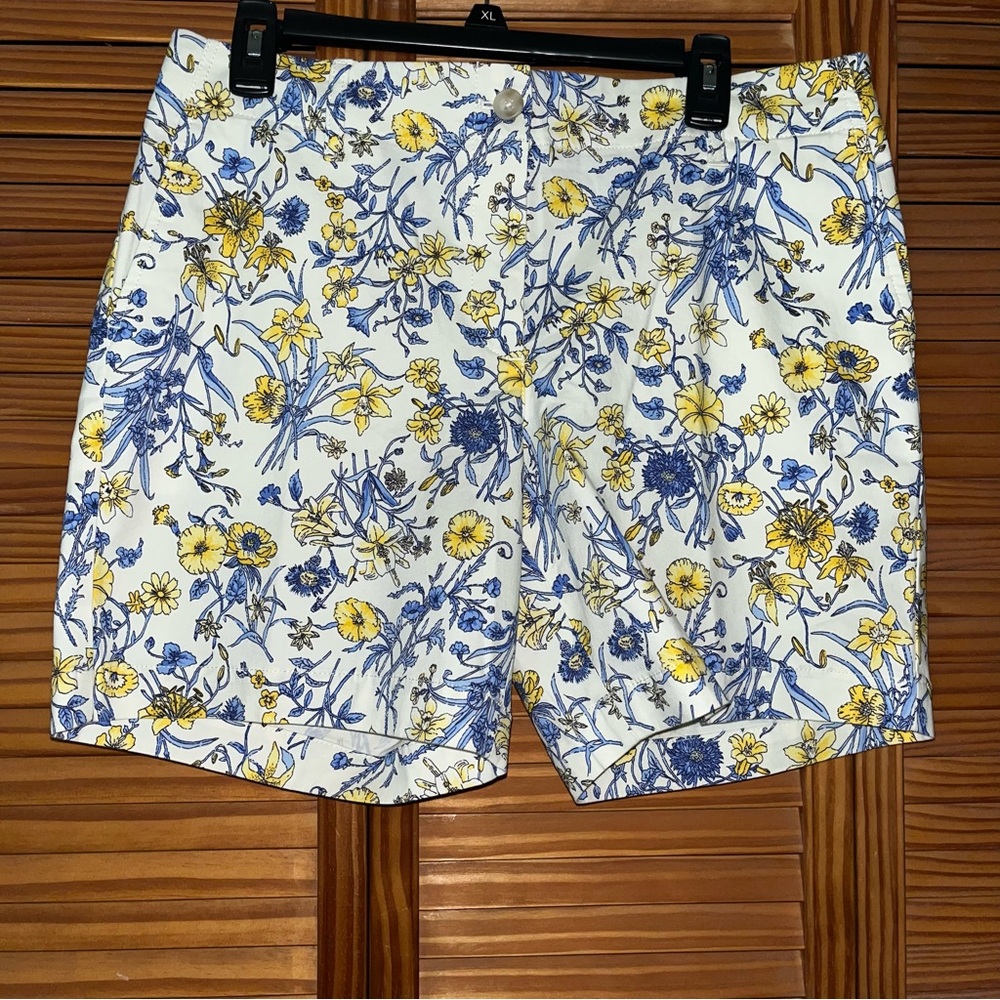 Talbots Garden Floral Blue and Yellow Relaxed Chino‎ Short 6” Size 10P